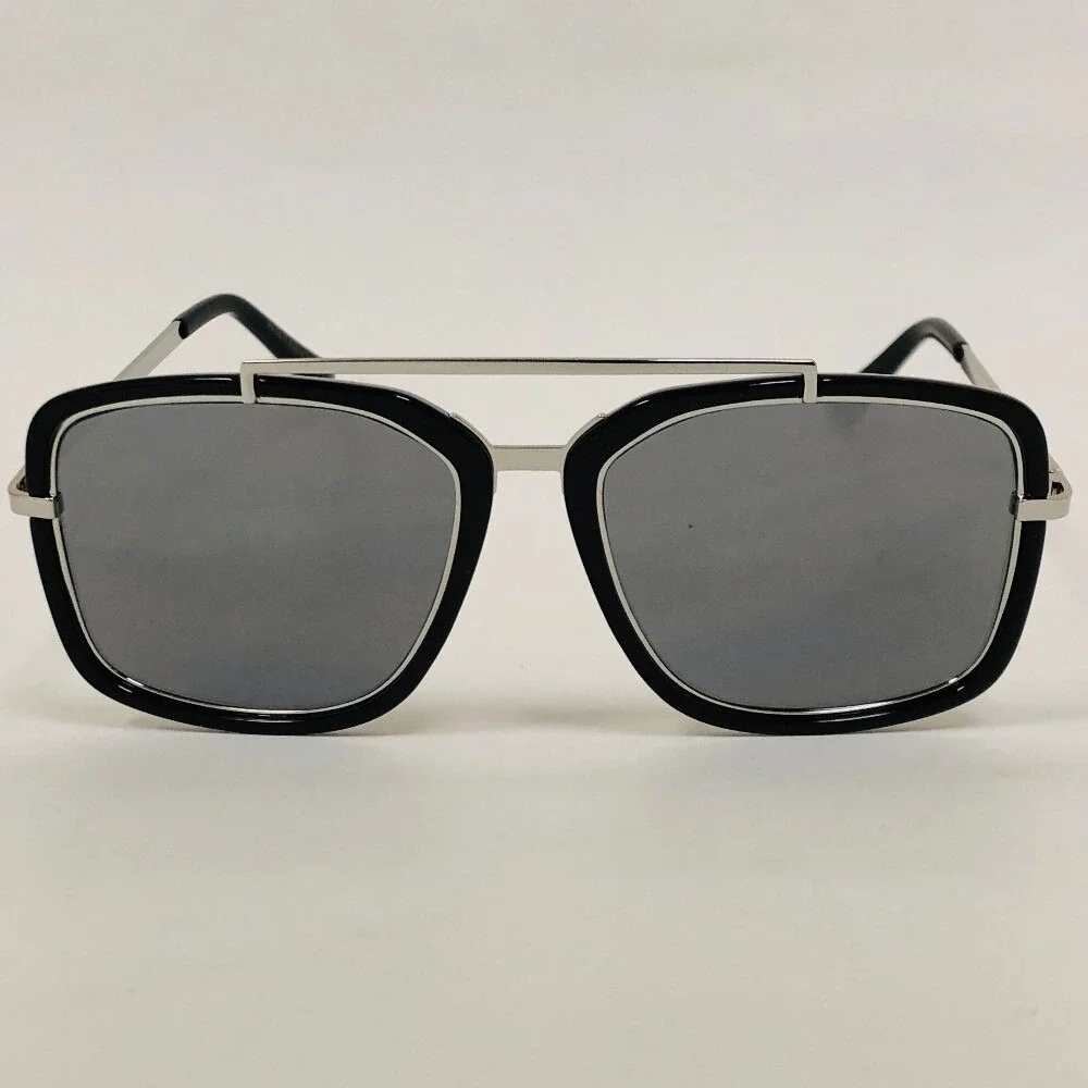 Square Sunglasses Men's‎ Fashion Shades Silver Accents Mirror Lens Trendy Shades